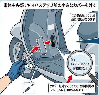 ヤマハのスクーターはステップ前の小さなカバーを外した内側